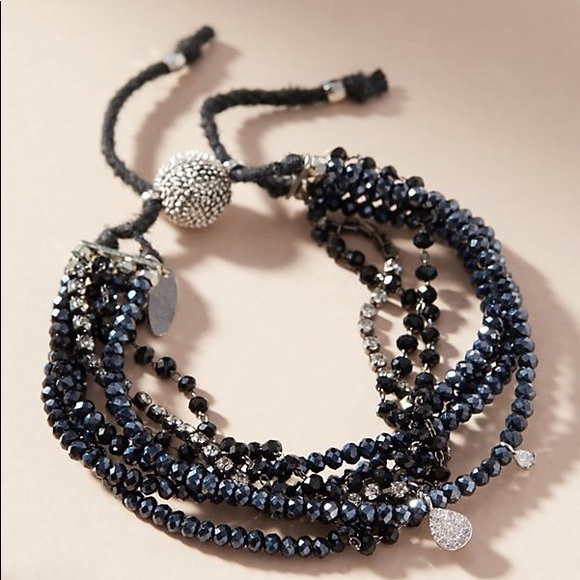 Anthropologie Jewelry - NWT ANTHRO Shine Bright Black Glass BeadS Bracelet